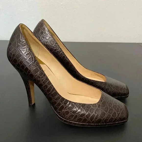Cole Haan Carma Brown Croc Leather Heel Shoes Pumps Nike Air - Picture 4 of 12